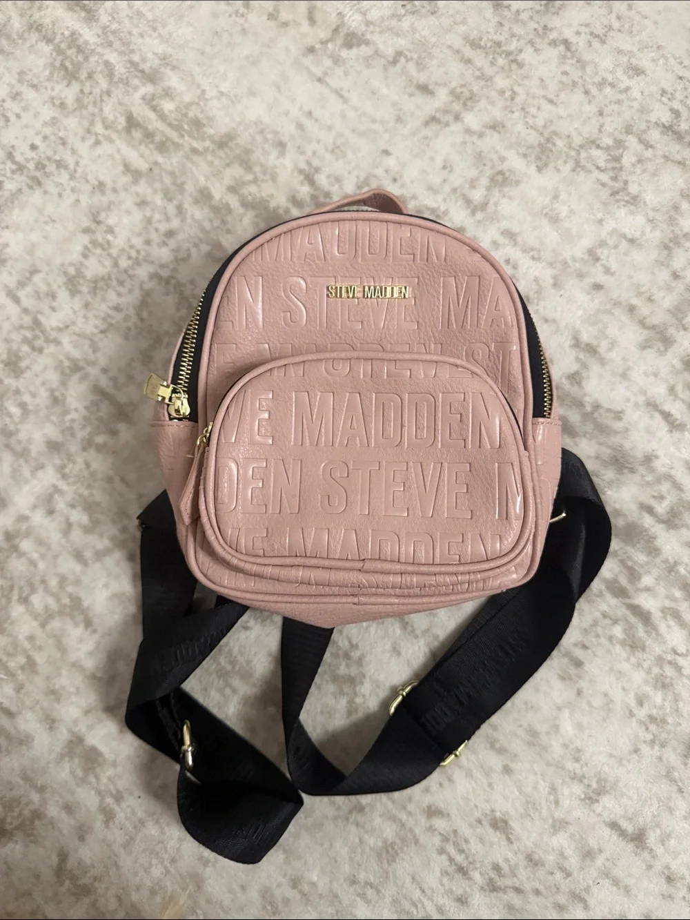Steve Madden Blush Pink Embossed Mini Backpack with Black Straps
